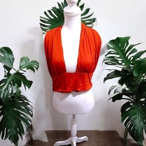 Orange Pleated Crop Tank Top